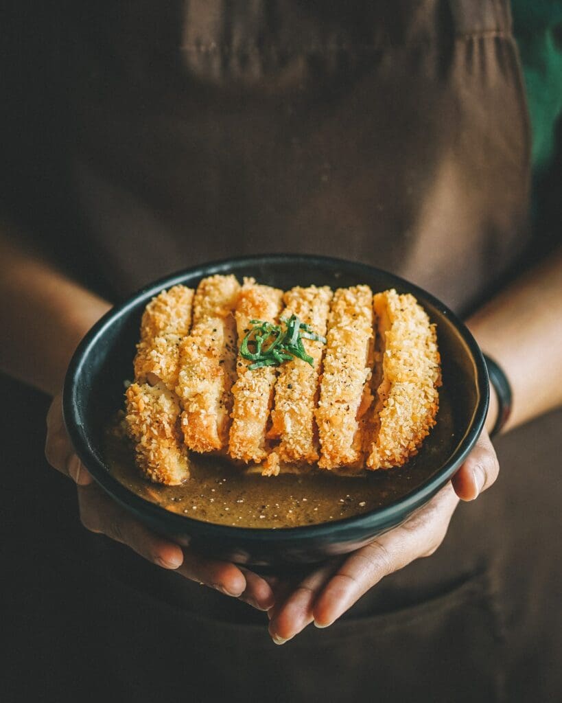 Japanese curry in a bowl.