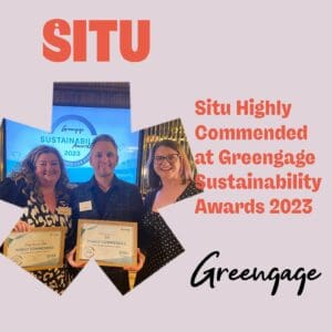 Picture of Situ’s Compliance Lead, Jody Kennard, Head of Supply Chain, Seth Hanson, and Senior Account Manager, Hannah Trigg and the awards.