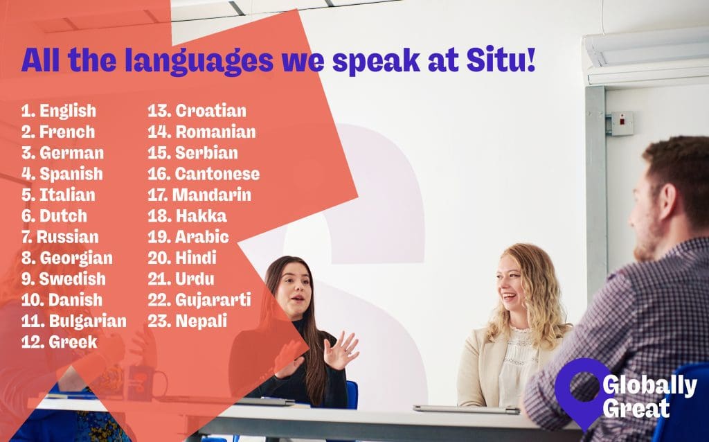 all the languages we speak at Situ - globally great