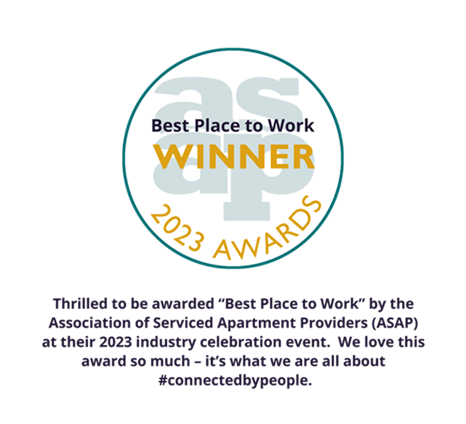 Best place to work winner - ASAP (Association of Serviced Apartment Providers) Awards 2023
