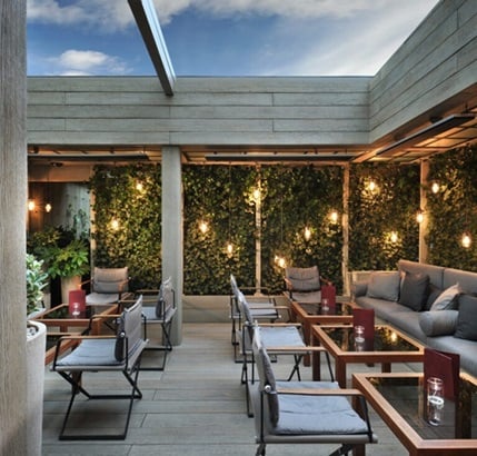 Hari Hotel Garden Terrace with beautiful lights, London. 