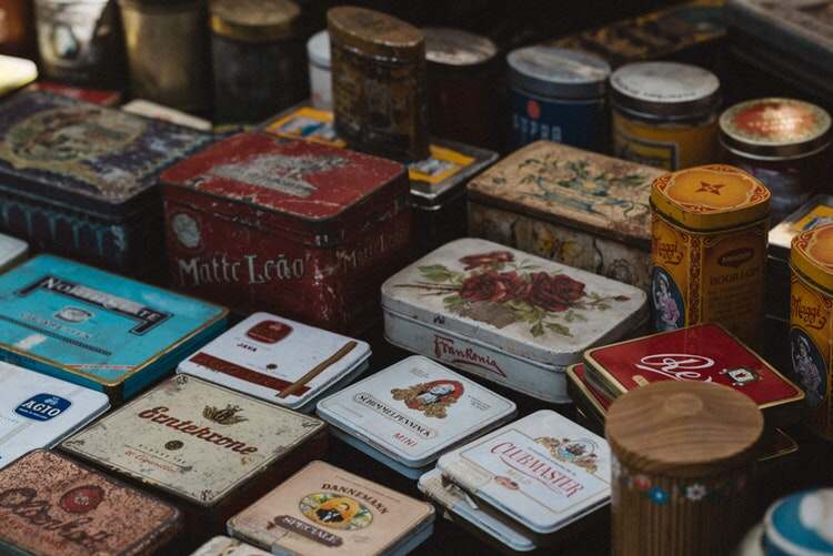 Old tins and cans collection in Brighton Flea Markets
