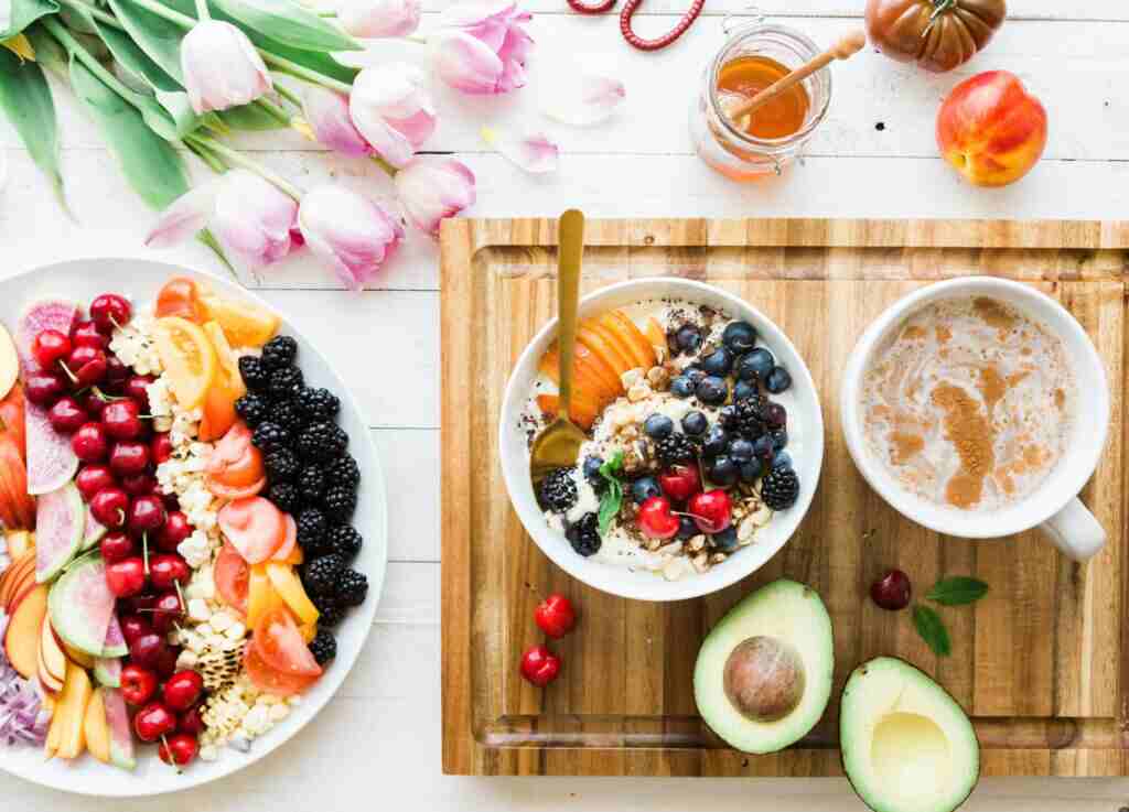 Health breakfast, fruits, oatmeal and cereals