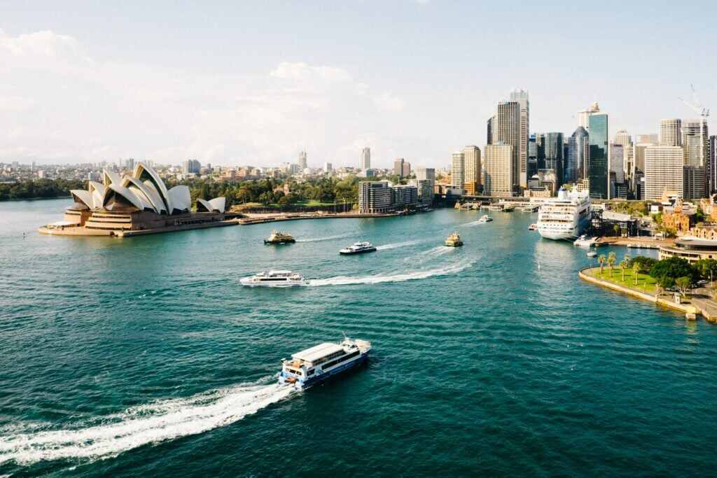 Sydney view of the sea and city - opera house