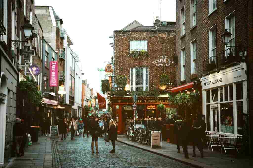 street with pubs in Dublin, Ireland