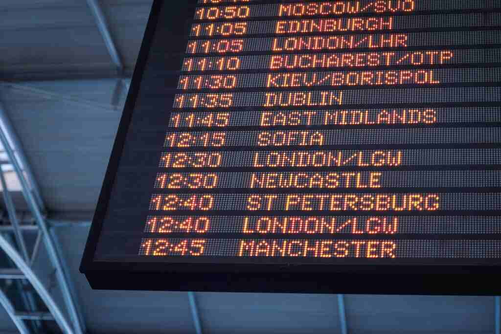 digital board displaying flight schedule