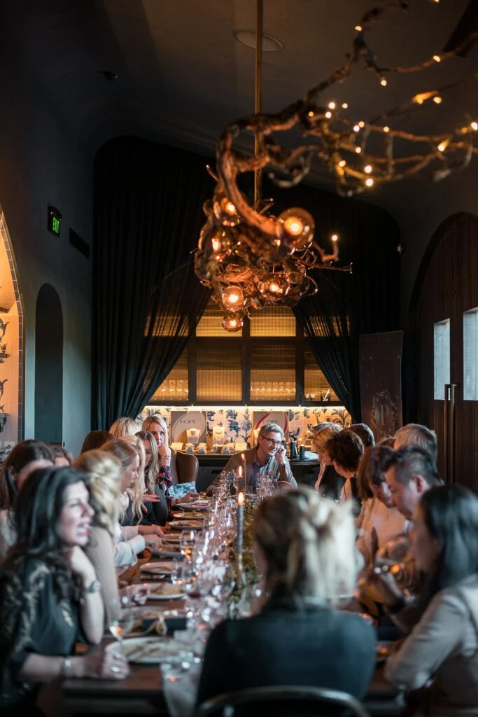 People having celebration dinner together