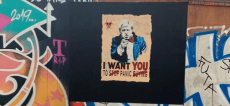 Mural of Boris Johnson in East London in response to coronavirus