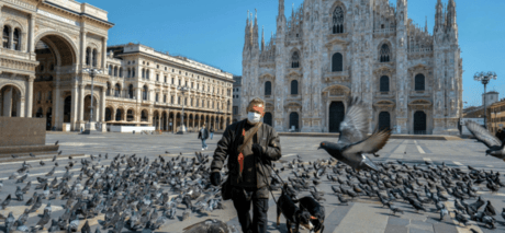 Man cautious of coronavirus in Milan.