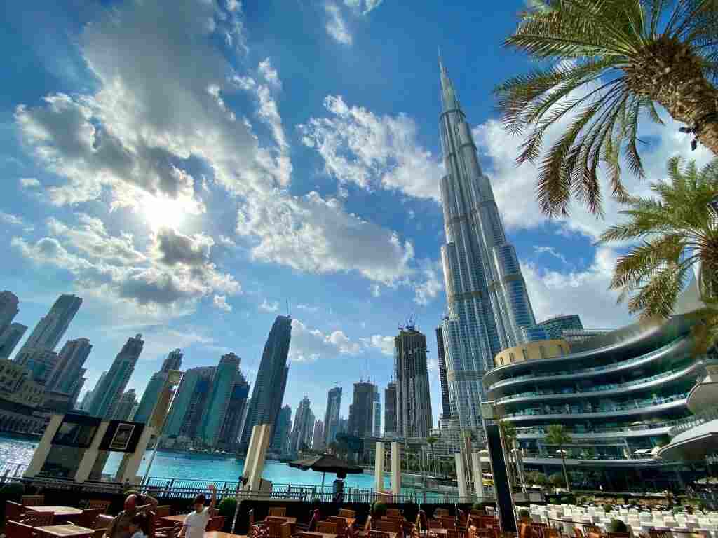 Dubai city with buildings, malls and harbour