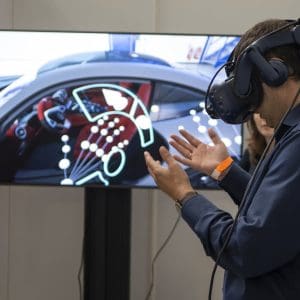 A man wearing a virtual reality headset