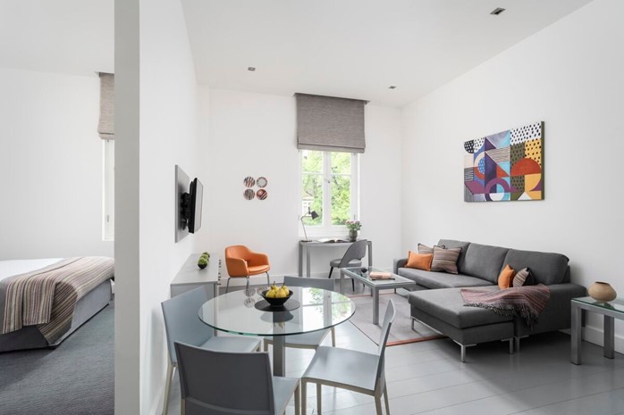 Living and dining area from a Templeton Place serviced apartment