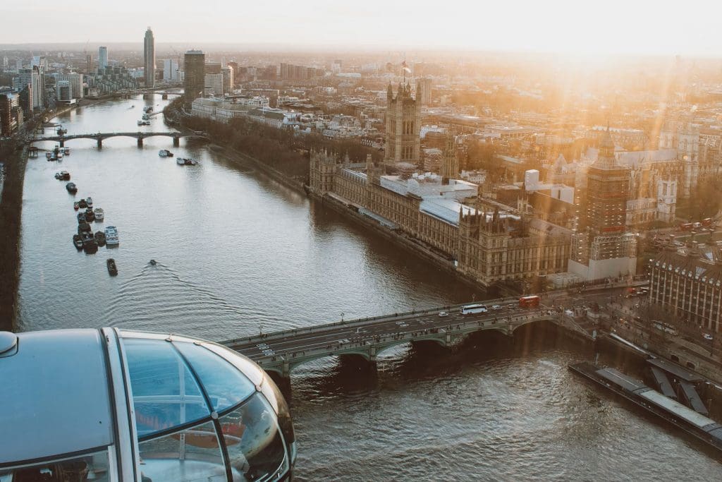 The River Thames and the Houses of Parliament as seen from the London Eye