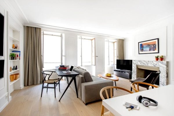 expat apartment - living area with desk
