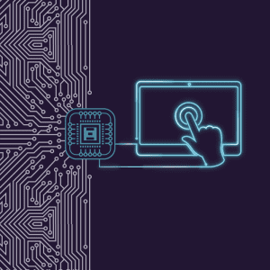 Teal outline of a computer screen