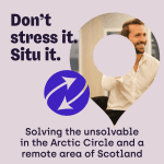 A man smiling above the title of the blog, Solving the unsolvable in the Arctic Circle and a remote area of Scotland