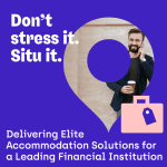 A man on his mobile phone holding a coffee cup above the title of the case study