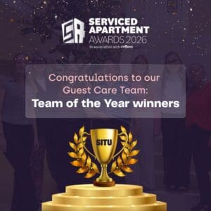 Announcement that Situ's Guest Care Team won the 'Team of the Year' award at the Serviced Apartment Awards