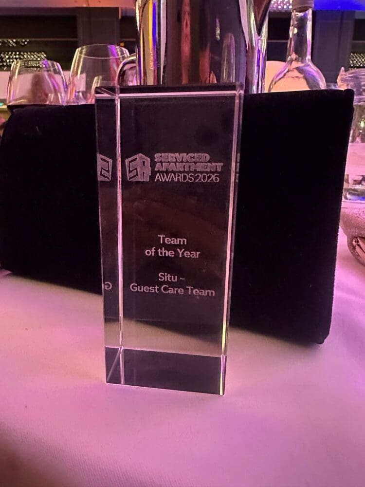 The 'Team of the Year' trophy from the Serviced Apartment Awards 2026 