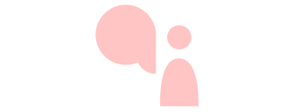 A pink icon of a person and a speech bubble